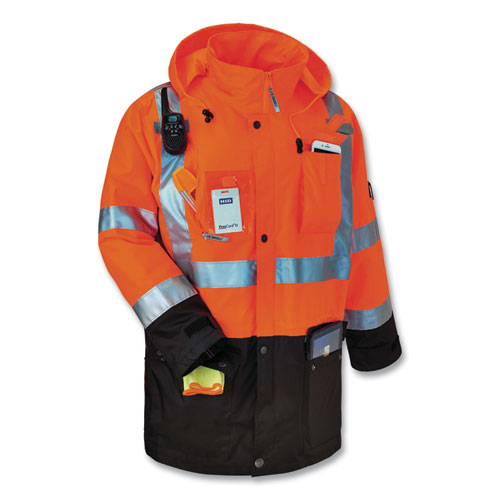 GloWear 8386 Class 3 Hi-Vis Outer Shell Jacket, Polyester, 4X-Large, Orange, Ships in 1-3 Business Days