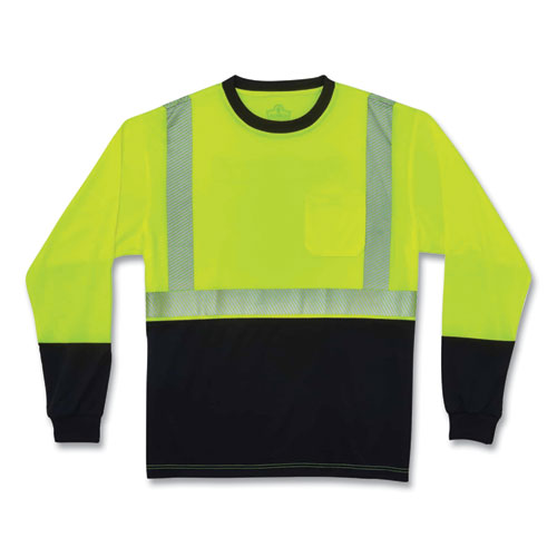 GloWear 8281BK Class 2 Long Sleeve Shirt with Black Bottom, Polyester, Large, Lime, Ships in 1-3 Business Days