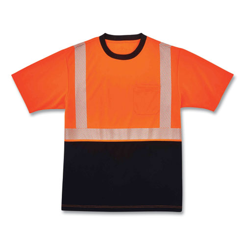 GloWear 8280BK Class 2 Performance T-Shirt with Black Bottom, Polyester, Medium, Orange, Ships in 1-3 Business Days
