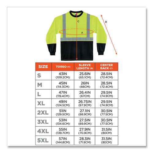 GloWear 8281BK Class 2 Long Sleeve Shirt with Black Bottom, Polyester, 3X-Large, Lime, Ships in 1-3 Business Days