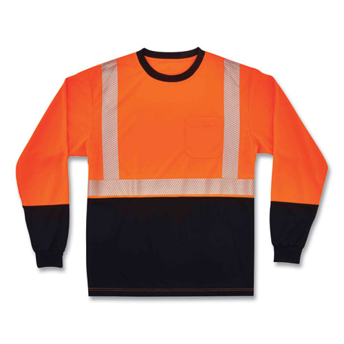 GloWear 8281BK Class 2 Long Sleeve Shirt with Black Bottom, Polyester, Large, Orange, Ships in 1-3 Business Days