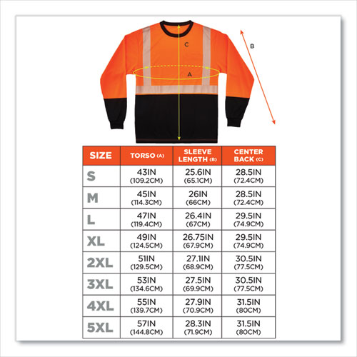 GloWear 8281BK Class 2 Long Sleeve Shirt with Black Bottom, Polyester, Medium, Orange, Ships in 1-3 Business Days