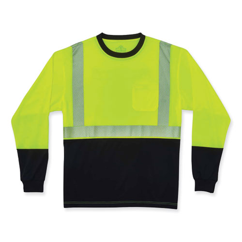 ergodyne® GloWear 8281BK Class 2 Long Sleeve Shirt with Black Bottom, Polyester, Small, Lime, Ships in 1-3 Business Days