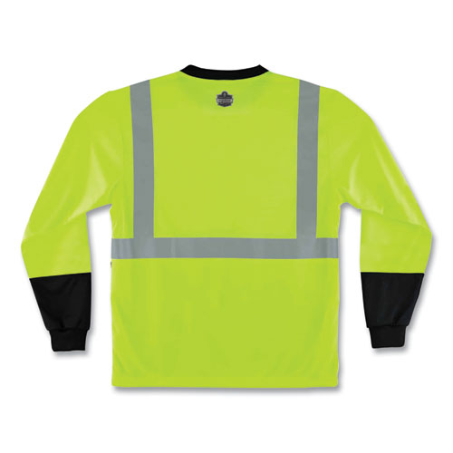 GloWear 8291BK Type R Class 2 Black Front Long Sleeve T-Shirt, Polyester, 3X-Large, Lime, Ships in 1-3 Business Days