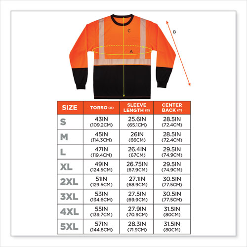 GloWear 8281BK Class 2 Long Sleeve Shirt with Black Bottom, Polyester, 3X-Large, Orange, Ships in 1-3 Business Days