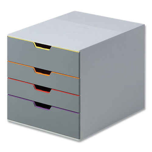 Image of VARICOLOR® Stackable Plastic Drawer Box, 4 Drawers, Letter to Folio Size Files, 11.5" x 14" x 11", Gray