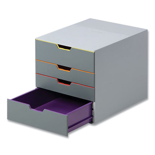 VARICOLOR Stackable Plastic Drawer Box, 4 Drawers, Letter to Folio Size Files, 11.5" x 14" x 11", Gray