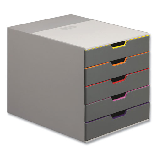 Durable® Varicolor Stackable Plastic Drawer Box, 5 Drawers, Letter To Folio Size Files, 11.5" X 14" X 11", Gray
