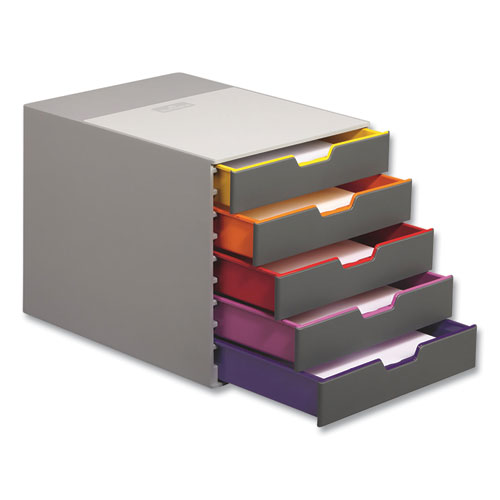 VARICOLOR Stackable Plastic Drawer Box, 5 Drawers, Letter to Folio Size Files, 11.5" x 14" x 11", Gray