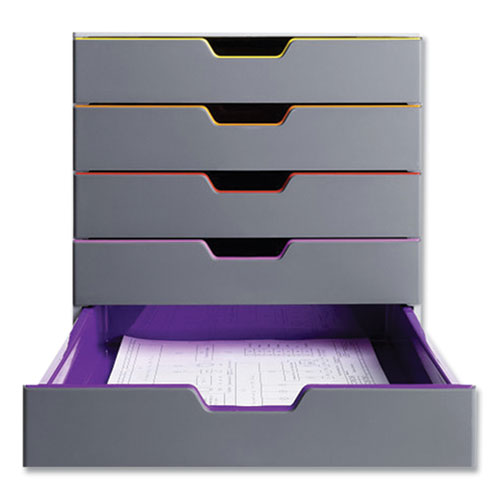 Image of Durable® Varicolor Stackable Plastic Drawer Box, 5 Drawers, Letter To Folio Size Files, 11.5" X 14" X 11", Gray