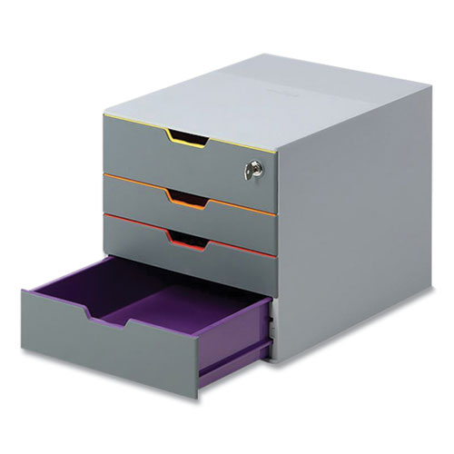 VARICOLOR Stackable Plastic Drawer Box, 4 Drawers (Top Locking), Letter to Folio Size Files, 11.5" x 14" x 11", Gray