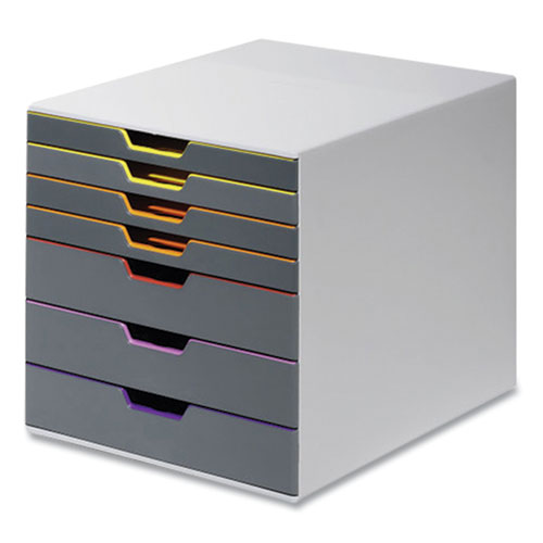 Image of VARICOLOR® Stackable Plastic Drawer Box, 7 Drawers, Letter to Folio Size Files, 11.5" x 14" x 11", Gray