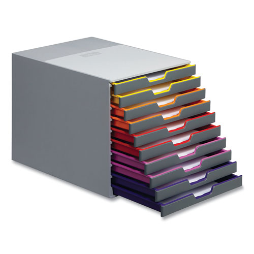 Image of Durable® Varicolor Stackable Plastic Drawer Box, 10 Drawers, Letter To Folio Size Files, 11.5" X 14" X 11", Gray
