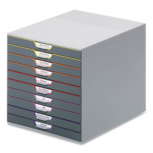 Image of Durable® Varicolor Stackable Plastic Drawer Box, 10 Drawers, Letter To Folio Size Files, 11.5" X 14" X 11", Gray