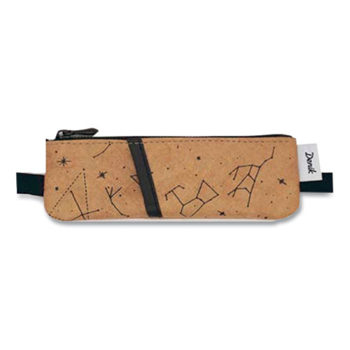 Constellation Zipper Vegan Leather Notebook Pouch, 2 x 6.5, Brown/Black