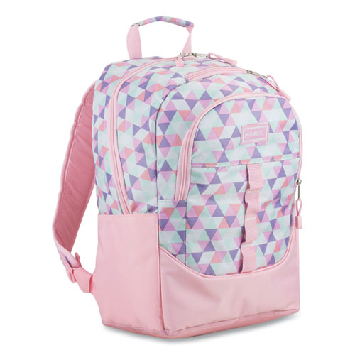 Geometric Backpack, Fits Device Up to 15.9", 12.5 x 7.63 x 18, Pink/Purple