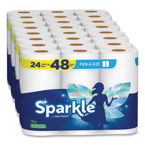 Sparkle® Pick-A-Size Perforated Kitchen Double Roll Towels with Thirst Pockets, 2-Ply, 11 x 6, White, 110 Sheets/Roll, 24 Rolls/Pack