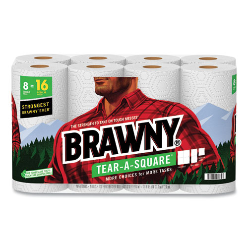 Image of Brawny® Tear-A-Square Perforated Kitchen Double Roll Towels, 2-Ply, 11 X 11, White, 120 Sheets/Roll, 8 Rolls/Pack, 2 Packs/Carton