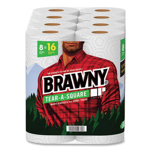 Image of Brawny® Tear-A-Square Perforated Kitchen Double Roll Towels, 2-Ply, 11 X 11, White, 120 Sheets/Roll, 8 Rolls/Pack, 2 Packs/Carton