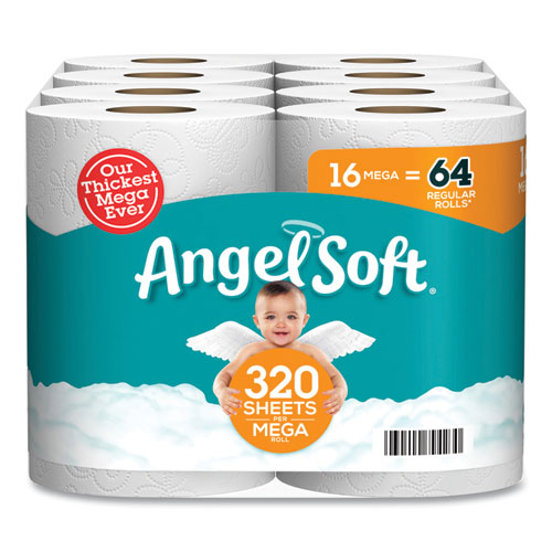 Image of Angel Soft® Mega Toilet Paper, Septic Safe, 2-Ply, White, 320 Sheets/Roll, 16 Rolls/Pack