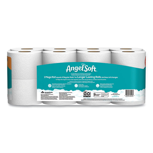 Image of Angel Soft® Mega Toilet Paper, Septic Safe, 2-Ply, White, 320 Sheets/Roll, 16 Rolls/Pack