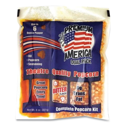 Great Western Products Premium America Popcorn, Butter, 8 oz Pack, 36/Carton