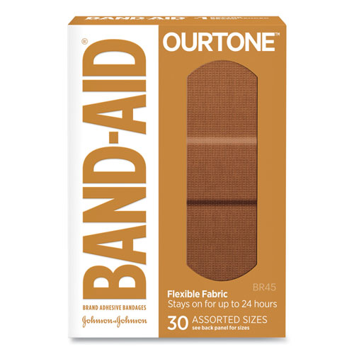 OurTone Adhesive Bandages, BR45, 2.25 x 0.63; 3 x 0.75; 3 x 1, Light Brown, 30/Pack