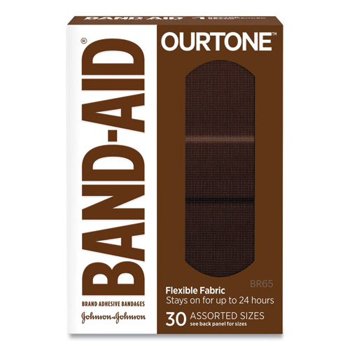 OurTone Adhesive Bandages, BR65, 2.25 x 0.63; 3 x 0.75; 3 x 1, Deep Brown, 30/Pack