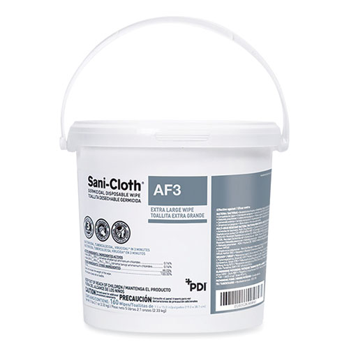 Sani-Cloth AF3 Germicidal Disposable Wipes, Extra-Large, 7.5 x 15, Unscented, White, 160 Wipes/Pail, 2 Pails/Carton