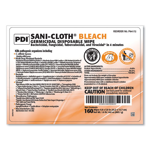 Image of Sani Professional® Sani-Cloth Bleach Germicidal Disposable Wipes, 1-Ply, 7.5 X 15, Unscented, White, 160/Canister, 12 Canisters/Carton