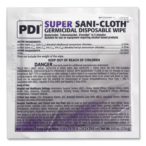 Super Sani-Cloth Individually Wrapped Germicidal Disposable Wipes, Extra-Large, 11.5 x 11.75, White, 50/Box, 3 Boxes/Carton
