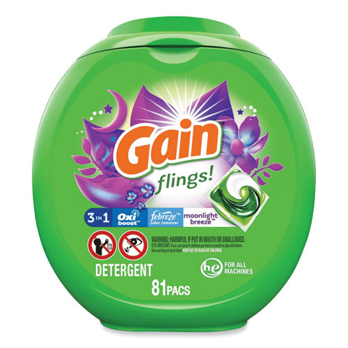 Image of Gain® Flings Detergent Pods, Moonlight Breeze, 81 Pods/Pack