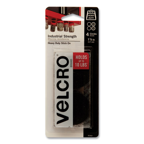 VELCRO® Brand Industrial Strength Heavy-Duty Fastener, 1.88" dia, Black, 4 Fasteners