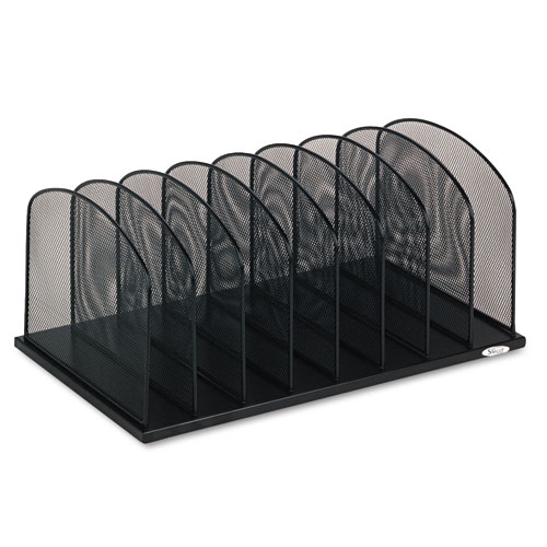 Image of Safco® Onyx Mesh Desk Organizer With Upright Sections, 8 Sections, Letter To Legal Size Files, 19.5" X 11.5" X 8.25", Black