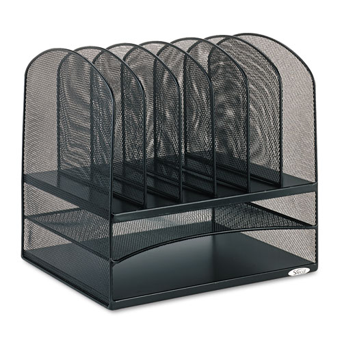 Onyx Mesh Desk Organizer with Two Horizontal and Six Upright Sections, Letter Size Files, 13.25" x 11.5" x 13", Black