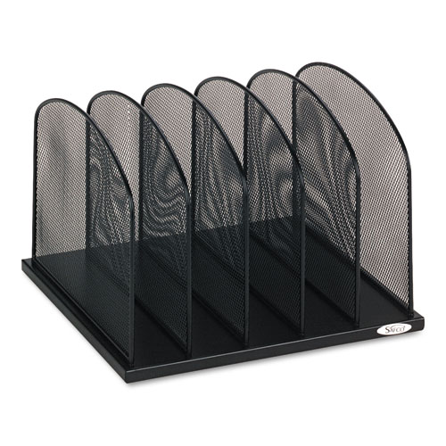 Safco® Onyx Mesh Desk Organizer With Upright Sections, 5 Sections, Letter To Legal Size Files, 12.5" X 11.25" X 8.25", Black