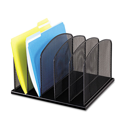 Image of Safco® Onyx Mesh Desk Organizer With Upright Sections, 5 Sections, Letter To Legal Size Files, 12.5" X 11.25" X 8.25", Black