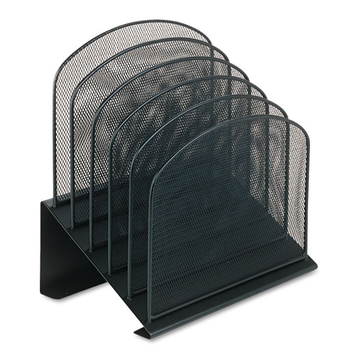 Image of Safco® Onyx Mesh Desk Organizer With Tiered Sections, 5 Sections, Letter To Legal Size Files, 11.25" X 7.25" X 12", Black