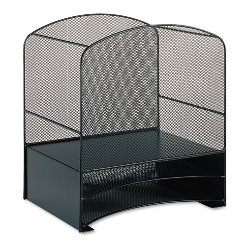 Image of Safco® Onyx Mesh Desktop Hanging File With Two Horizontal Trays, 3 Sections, Letter Size, 10.75" Long, Black