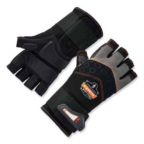 ergodyne® ProFlex 910 Half-Finger Impact Gloves + Wrist Support, Black, Small, Pair, Ships in 1-3 Business Days