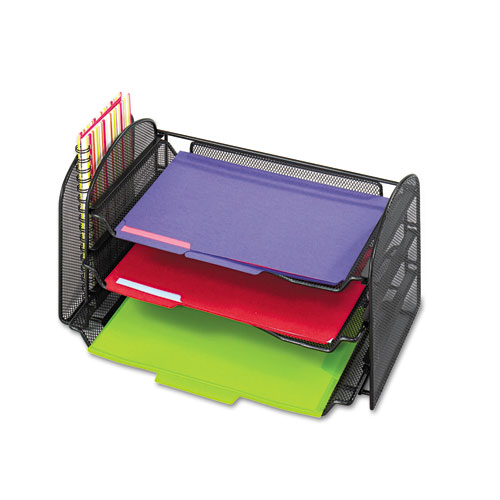 Mesh Desk Organizer, 1 Vertical/3 Horizontal Sections, Steel Mesh, 16.25 x 9 x 8, Black
