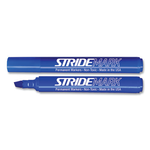 StrideMark Tank Permanent Marker, Broad Chisel Tip, Blue, 12/Pack