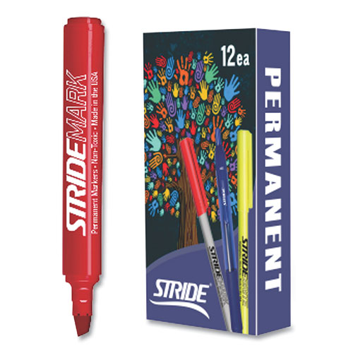 Image of Stride Stridemark Permanent Marker, Fine Bullet Tip, Red, 12/Pack