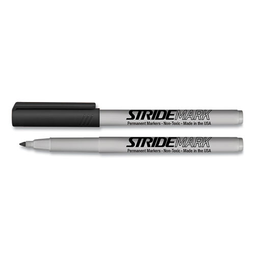 Image of Stride Stridemark Permanent Marker, Fine Bullet Tip, Black, 12/Box