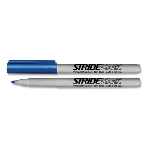 Image of Stride Stridemark Permanent Marker, Fine Bullet Tip, Blue, 12/Pack