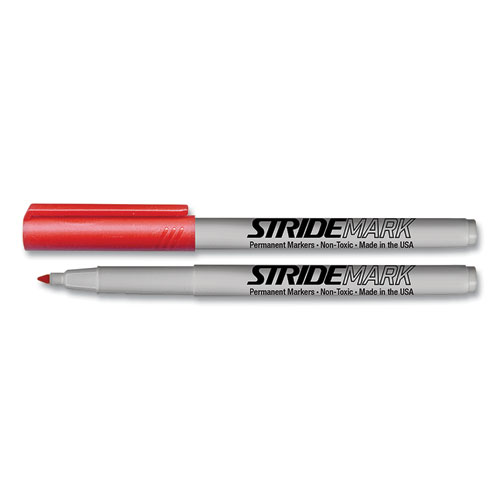 Image of Stride Stridemark Tank Permanent Marker, Broad Chisel Tip, Red, 12/Pack