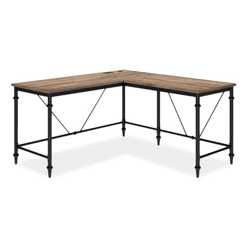 Breslyn L-Shaped Desk with Integrated Power Management, 59.5" x 59.5" x 30.25", Natural Hickory/Black