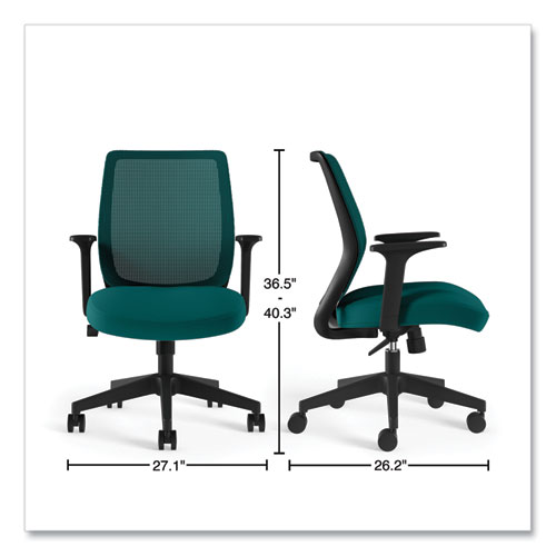 Essentials Mesh Back Fabric Task Chair with Arms, Supports Up to 275 lb, Teal Fabric Seat/Mesh Back, Black Base