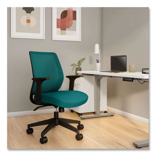 Essentials Mesh Back Fabric Task Chair with Arms, Supports Up to 275 lb, Teal Fabric Seat/Mesh Back, Black Base