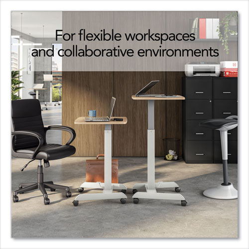 Essentials Sit-Stand Single-Column Mobile Workstation, 23.6" x 20.5" x 29.6" to 44.2", Natural Wood/Light Gray